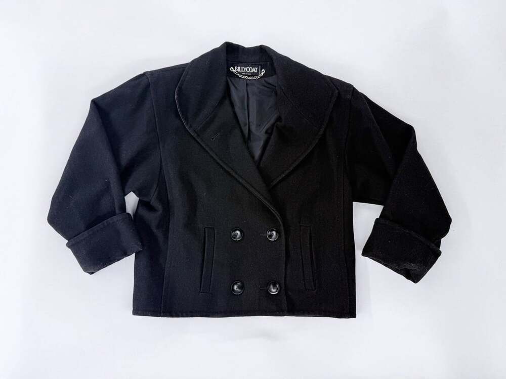 VTG 80s Billycoat Black Double Breasted Wool Peacoat Jacket Made in USA Sz M